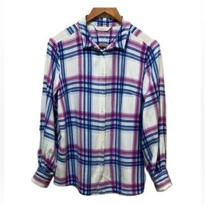 Part Two Copenhagen plaid button up shirt, long sleeves, pink, blue, Petite M
